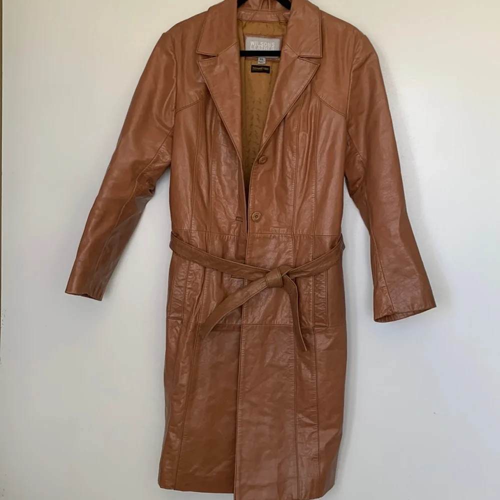 Leather trench coat , beautiful camel color in size XL - Picture 3 of 15